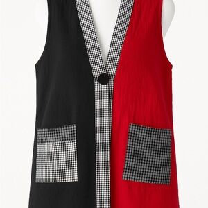 Moonlight Colorblock Vest Red Black Gingham Trim Women’s M